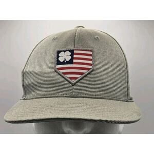 Black Clover Live Lucky Tan FlexFit Hat‎ Cap Red White Blue Logo S / M Rawlings